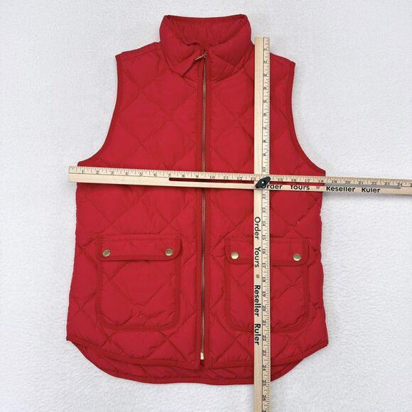 J Crew Quilted Vest Women’s Size XS Red Full Zip Sleeveless Cargo Pockets Casual - Picture 6 of 8